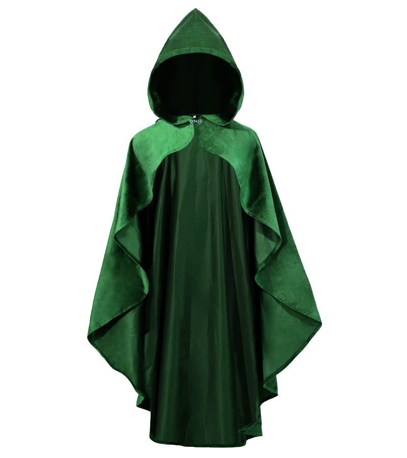 TOONRAIN Women Renaissance Medival Costume Halloween Short Velvet Cape Steampunk Gothic Witches Wizards Hooded Cloak（Green, 35"） - Image 1