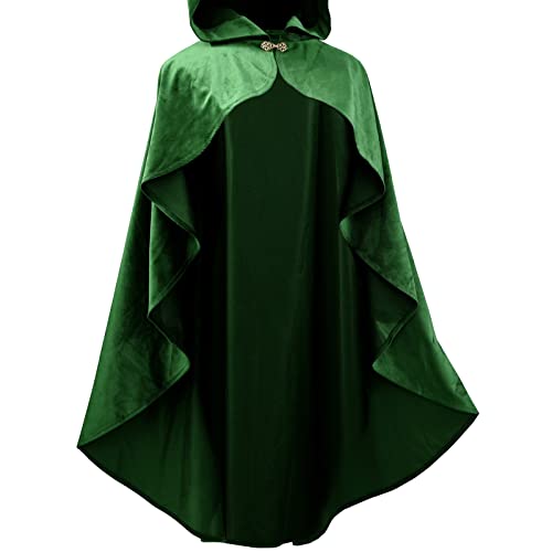 TOONRAIN Women Renaissance Medival Costume Halloween Short Velvet Cape Steampunk Gothic Witches Wizards Hooded Cloak（Green, 35"） - Image 3