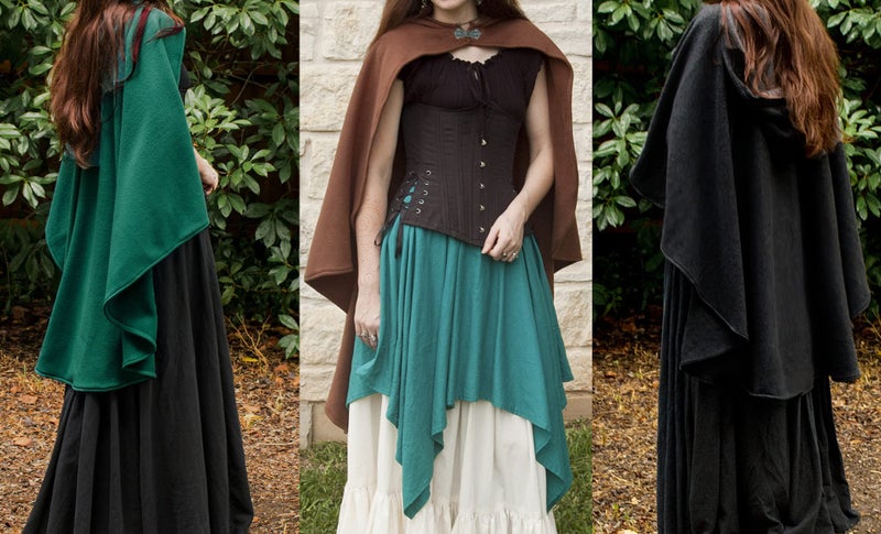 TOONRAIN Women Renaissance Medival Costume Halloween Short Velvet Cape Steampunk Gothic Witches Wizards Hooded Cloak（Green, 35"） - Image 4