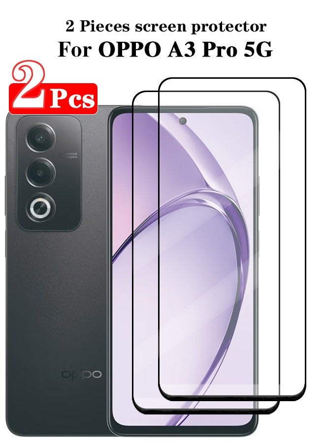 2 Pieces Full Cover Glass Screen Protector For OPPO A3 Pro 5G Black/Clear and Screen Protector Accessories - Image 1