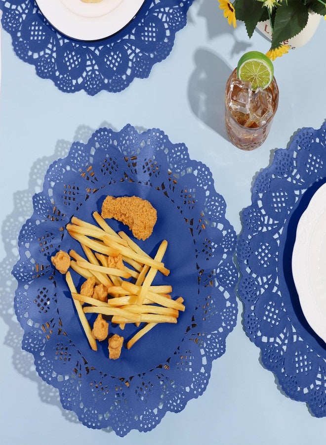 MCEAST 100 Pack Round Blue Paper Doilies 13.5 Inches Lace Place Mats Rustic Scallop Doily Disposable Paper Table Pads for Food Cakes Crafts Party Weddings Tableware Decor - Image 4