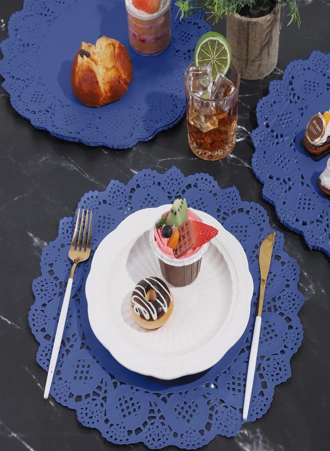 MCEAST 100 Pack Round Blue Paper Doilies 13.5 Inches Lace Place Mats Rustic Scallop Doily Disposable Paper Table Pads for Food Cakes Crafts Party Weddings Tableware Decor - Image 5