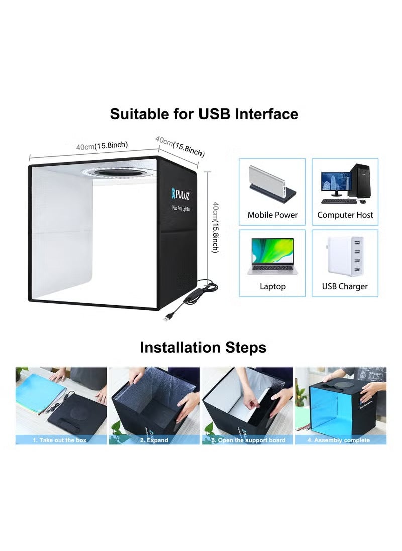 Generic 40cm/15.8 Inch Ring LED Panel Folding Portable Light Photo Lighting Studio Shooting Tent Box Kit with 6 Backdrops of double Colour  - Image 4