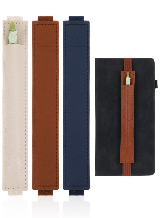 oruola حامل أقلام أورولا مكون من 3 قطع للدفتر، حامل أقلام جلدي، غطاء قلم بشريط مطاطي قابل للتعديل، حامل أقلام قابل للفصل للمذكرات والمخططات والمجلدات والكتب، 3 ألوان (أزرق، بني، أبيض كريمي) - Image 1