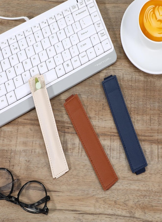 oruola حامل أقلام أورولا مكون من 3 قطع للدفتر، حامل أقلام جلدي، غطاء قلم بشريط مطاطي قابل للتعديل، حامل أقلام قابل للفصل للمذكرات والمخططات والمجلدات والكتب، 3 ألوان (أزرق، بني، أبيض كريمي) - Image 5