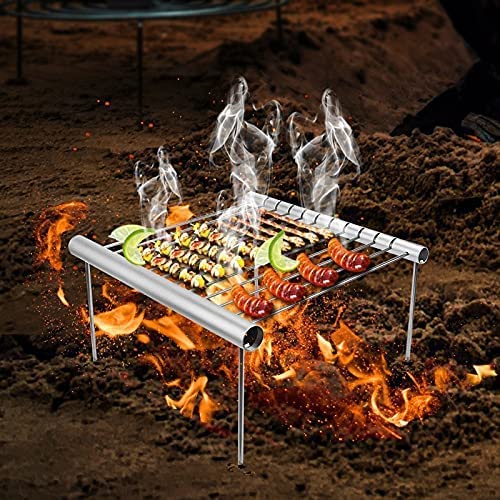 Mokshith Outdoor Stainless Steel Mini Grill Holder Outdoor Camping Grill Portable Camping Grill Stainless Steel Portable Camping Grill Large Capacity Foldable for Travel Home Camping Trekking BBQ - Image 4