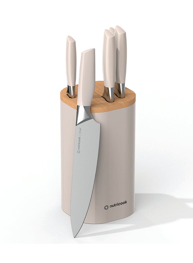 nutricook 6-Piece Premium Knife Set with Cleaver – Stainless Steel Kitchen Knives + Built-in Sharpener – Ergonomic Handles for Chopping, Slicing, Dicing – NC-KB150BG (Beige)  - Image 1