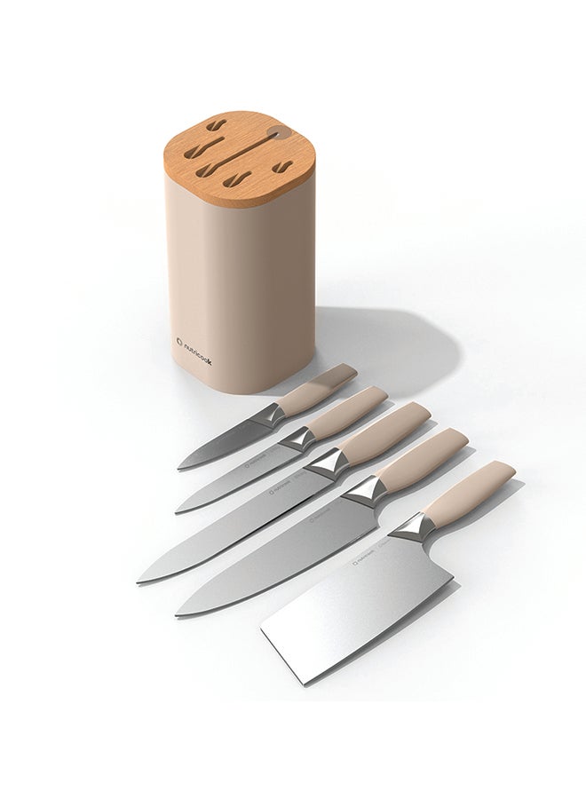 nutricook 6-Piece Premium Knife Set with Cleaver – Stainless Steel Kitchen Knives + Built-in Sharpener – Ergonomic Handles for Chopping, Slicing, Dicing – NC-KB150BG (Beige)  - Image 2