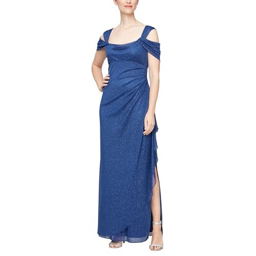 Alex Evenings Women's Long Cold Shoulder Dress, Mother of The Bride, Formal Events, Electric Blue, 16 - Image 3