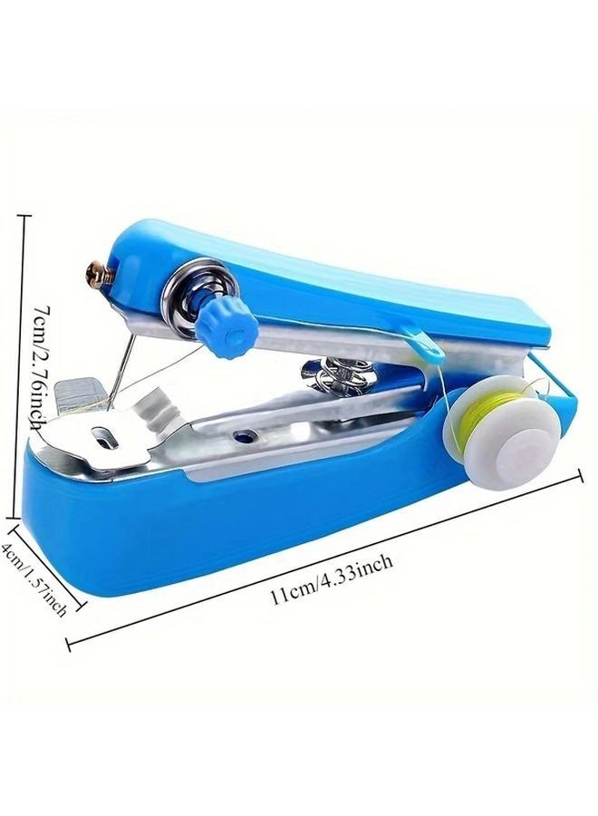Portable Manual Sewing Machine Blue Handheld With Built In Needle Threader For Fabric Repairs - Image 1