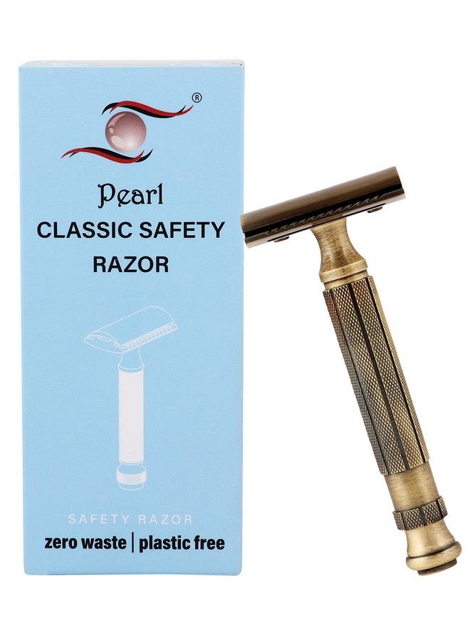 PEARL Shaving Double Edge Safety Razor L55 (Brass) Made With Brass Metal Classic & Traditional Shaving Razor ; 5 Premium Platinum Razor Blades Close & Clean Shaving Kit For Men Valentines Day Gift - Image 2
