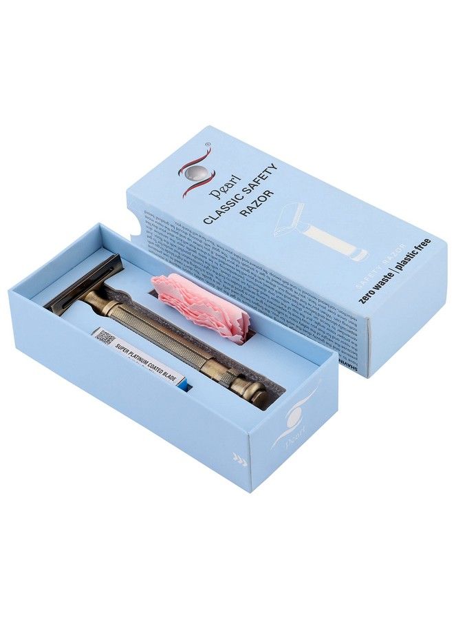 PEARL Shaving Double Edge Safety Razor L55 (Brass) Made With Brass Metal Classic & Traditional Shaving Razor ; 5 Premium Platinum Razor Blades Close & Clean Shaving Kit For Men Valentines Day Gift - Image 3