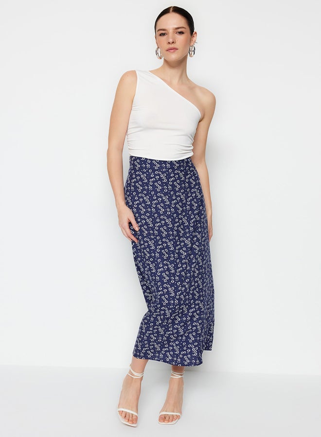 trendyol Blue Floral Patterned Viscose Fabric Midi Length Woven Skirt TWOSS23ET00295 - Image 3