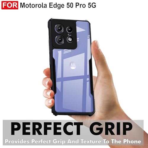 DD SON Shockproof Crystal Clear Back Cover Case for Motorola Moto Edge 50 Pro 5G - (PC & TPU, Black Bumper Back Cover) | 360 Degree Camera Protection | Transparent Hybrid Eagle Back Case Cover (Black) - Image 3