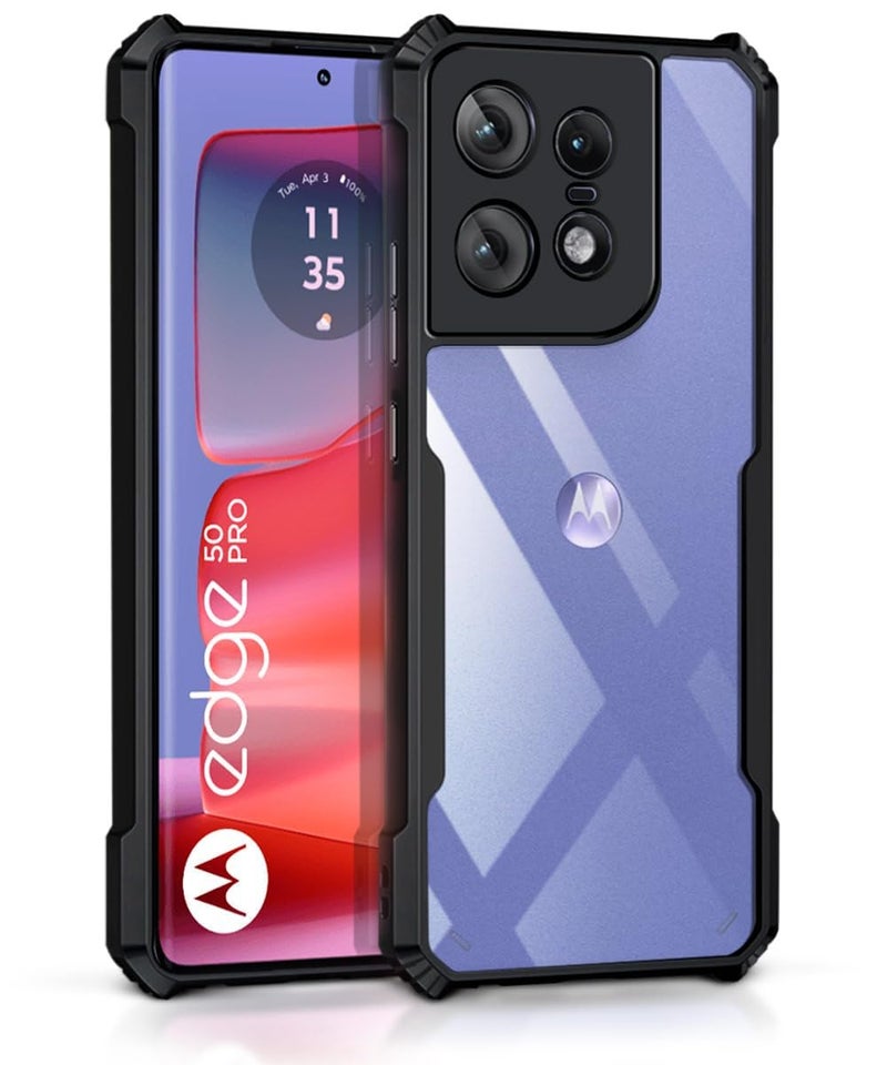 DD SON Shockproof Crystal Clear Back Cover Case for Motorola Moto Edge 50 Pro 5G - (PC & TPU, Black Bumper Back Cover) | 360 Degree Camera Protection | Transparent Hybrid Eagle Back Case Cover (Black) - Image 1