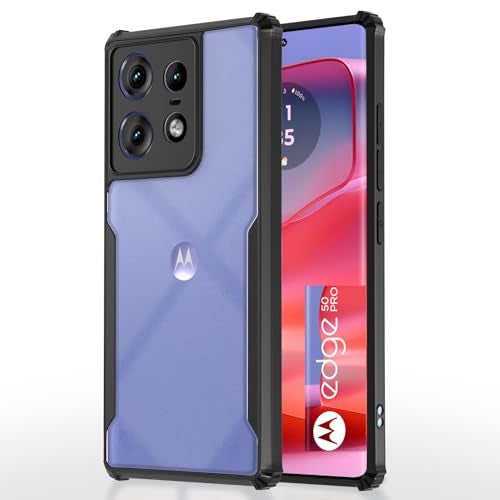 DD SON Shockproof Crystal Clear Back Cover Case for Motorola Moto Edge 50 Pro 5G - (PC & TPU, Black Bumper Back Cover) | 360 Degree Camera Protection | Transparent Hybrid Eagle Back Case Cover (Black) - Image 2