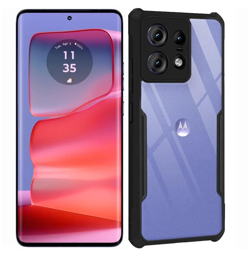 DD SON Shockproof Crystal Clear Back Cover Case for Motorola Moto Edge 50 Pro 5G - (PC & TPU, Black Bumper Back Cover) | 360 Degree Camera Protection | Transparent Hybrid Eagle Back Case Cover (Black) - Image 4