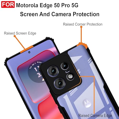 DD SON Shockproof Crystal Clear Back Cover Case for Motorola Moto Edge 50 Pro 5G - (PC & TPU, Black Bumper Back Cover) | 360 Degree Camera Protection | Transparent Hybrid Eagle Back Case Cover (Black) - Image 5