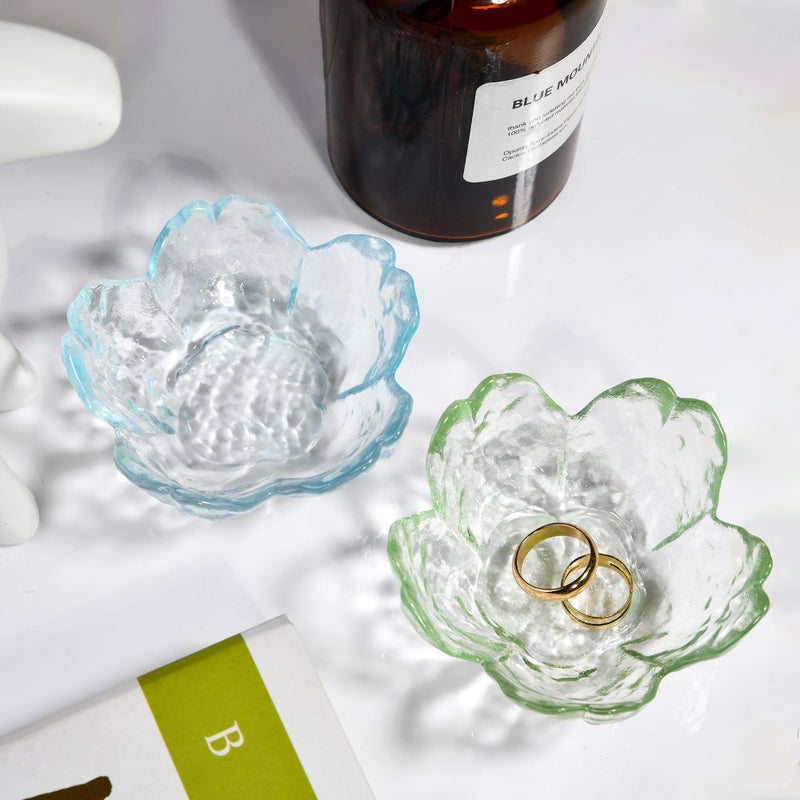 QIANCHANG Green Glass Ring Holder Dish, Cherry Blossom Decor Jewelry Trinket Tray, Rings Earrings Keys Storage Organizer Bowl - Image 5