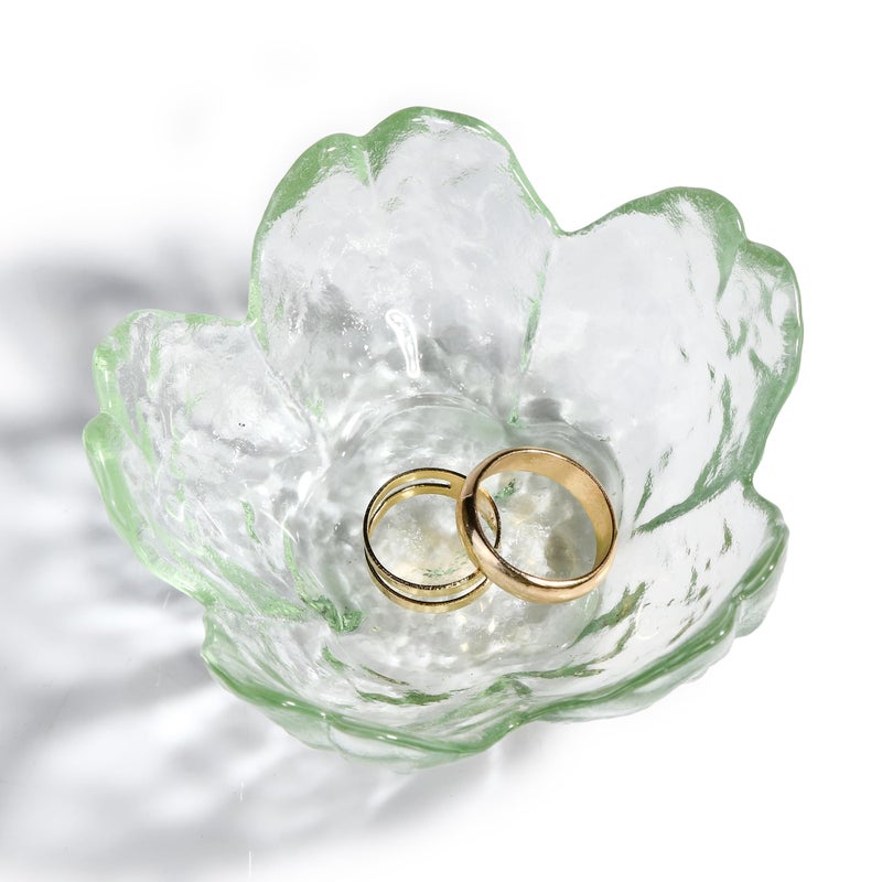 QIANCHANG Green Glass Ring Holder Dish, Cherry Blossom Decor Jewelry Trinket Tray, Rings Earrings Keys Storage Organizer Bowl - Image 1