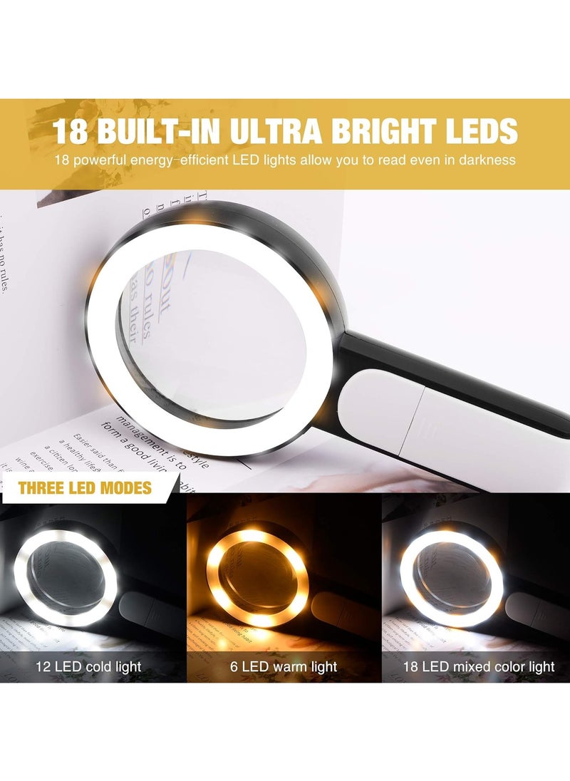 Generic - Magnifying Glass with Light, 30X Handheld Large 18LED Cold and Warm Light with 3 Modes, Illuminated Magnifier for Seniors Reading, Inspection, Coins, Jewelry, Exploring - Image 1