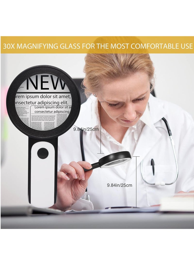Generic - Magnifying Glass with Light, 30X Handheld Large 18LED Cold and Warm Light with 3 Modes, Illuminated Magnifier for Seniors Reading, Inspection, Coins, Jewelry, Exploring - Image 1