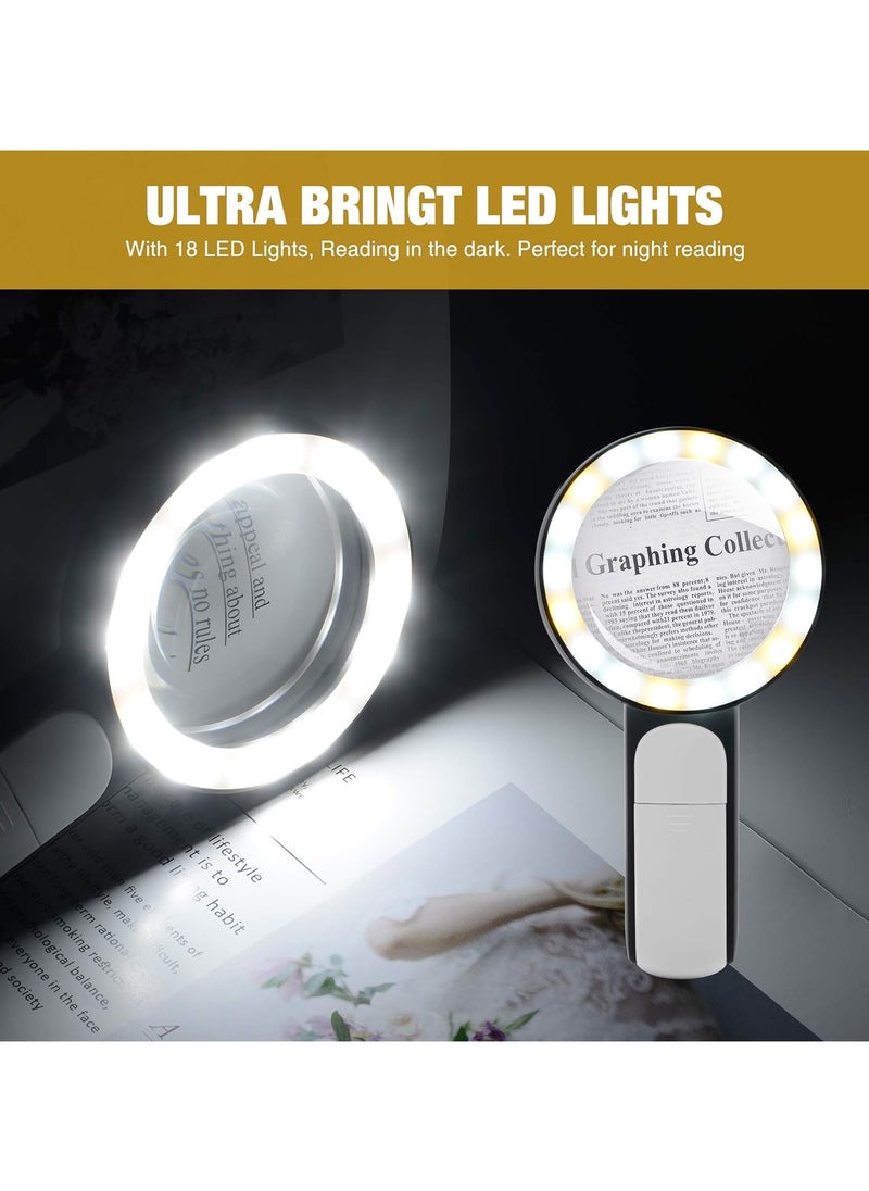 Generic - Magnifying Glass with Light, 30X Handheld Large 18LED Cold and Warm Light with 3 Modes, Illuminated Magnifier for Seniors Reading, Inspection, Coins, Jewelry, Exploring - Image 1