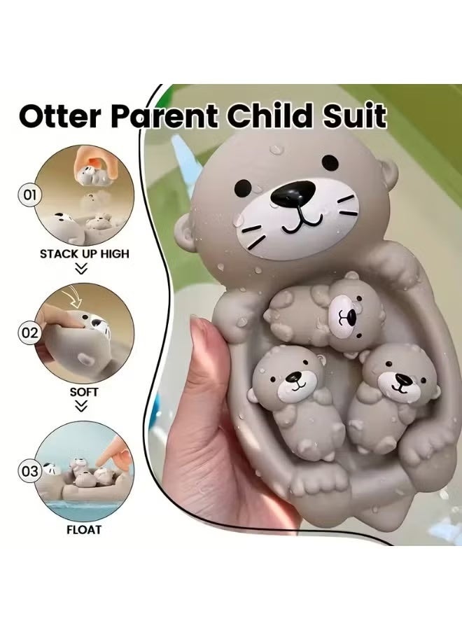 Betaoby Otter Bath Toy Set, 1 Mother Otter and 3 Baby Otters, Lovely Otter Family Tub Toy Parent-Child Otter Floating Water Toy Soft Squeeze Bathtub Toy for Babies - Image 2