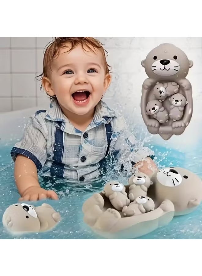 Betaoby Otter Bath Toy Set, 1 Mother Otter and 3 Baby Otters, Lovely Otter Family Tub Toy Parent-Child Otter Floating Water Toy Soft Squeeze Bathtub Toy for Babies - Image 1