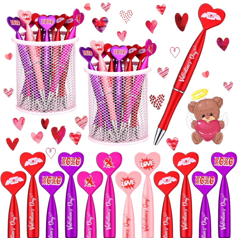 Sherr Valentine'S Day Heart Shaped Pens Bulk 1 Mm Black Gel Ink Rollerball Heart Pens For Valentine'S School Classroom Exchange Party Favor Supplies(72 Pcs) - Image 1