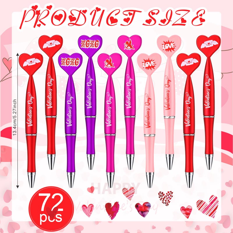 Sherr Valentine'S Day Heart Shaped Pens Bulk 1 Mm Black Gel Ink Rollerball Heart Pens For Valentine'S School Classroom Exchange Party Favor Supplies(72 Pcs) - Image 2