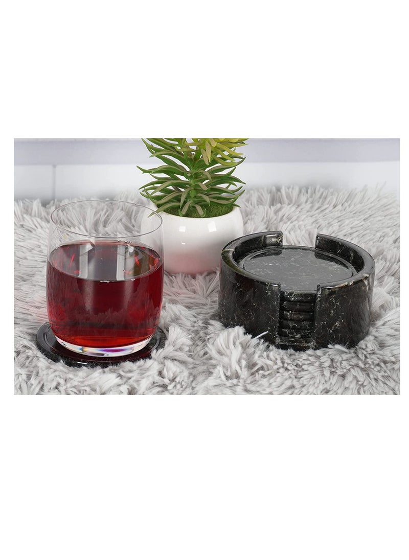 RADICALn RADICALn Coaster Set Cup Pad 3.5 Inches Handmade Marble Pot Black Coasters Plates for Mug Glass Drinks - Non Plastic Non Tile - Warming Stone Kitchen Car Office Drink Coaster Sets  - Image 4