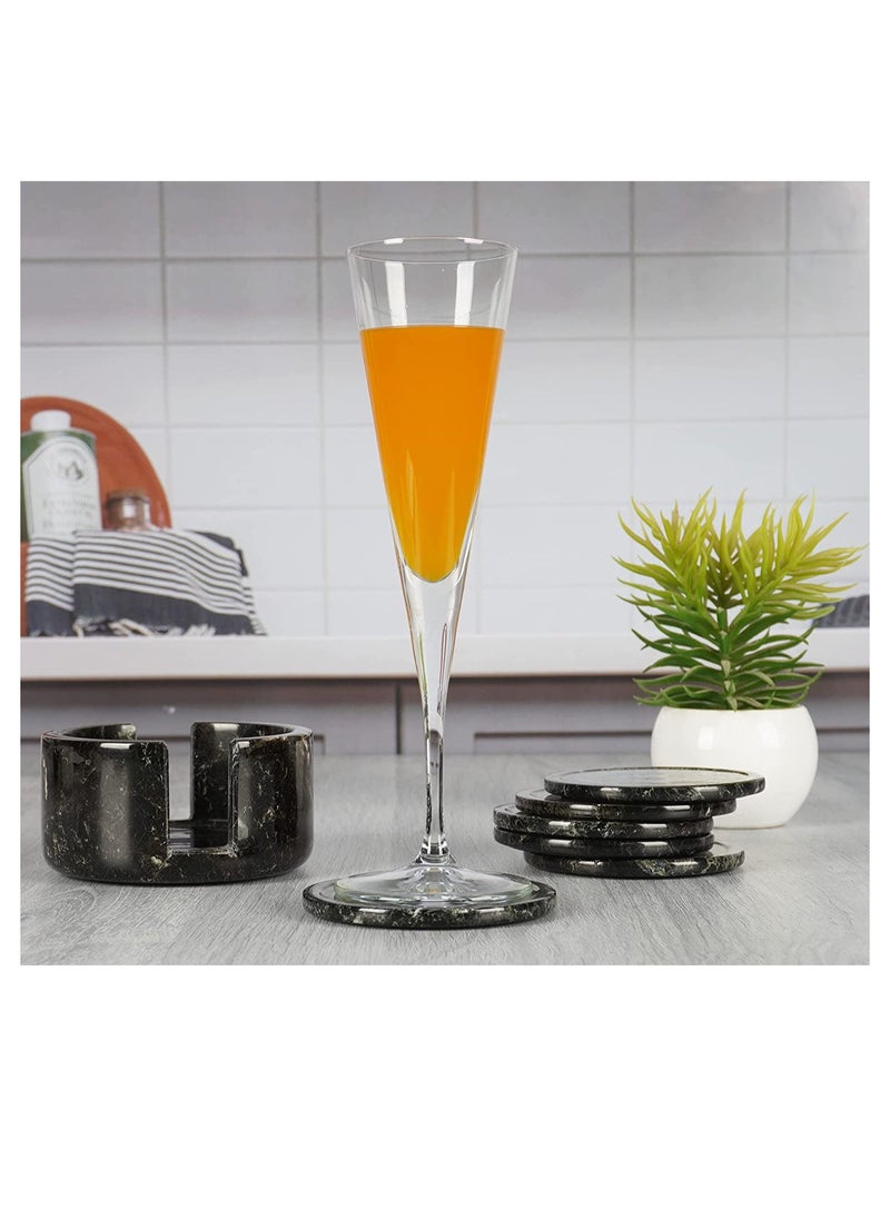 RADICALn RADICALn Coaster Set Cup Pad 3.5 Inches Handmade Marble Pot Black Coasters Plates for Mug Glass Drinks - Non Plastic Non Tile - Warming Stone Kitchen Car Office Drink Coaster Sets  - Image 2