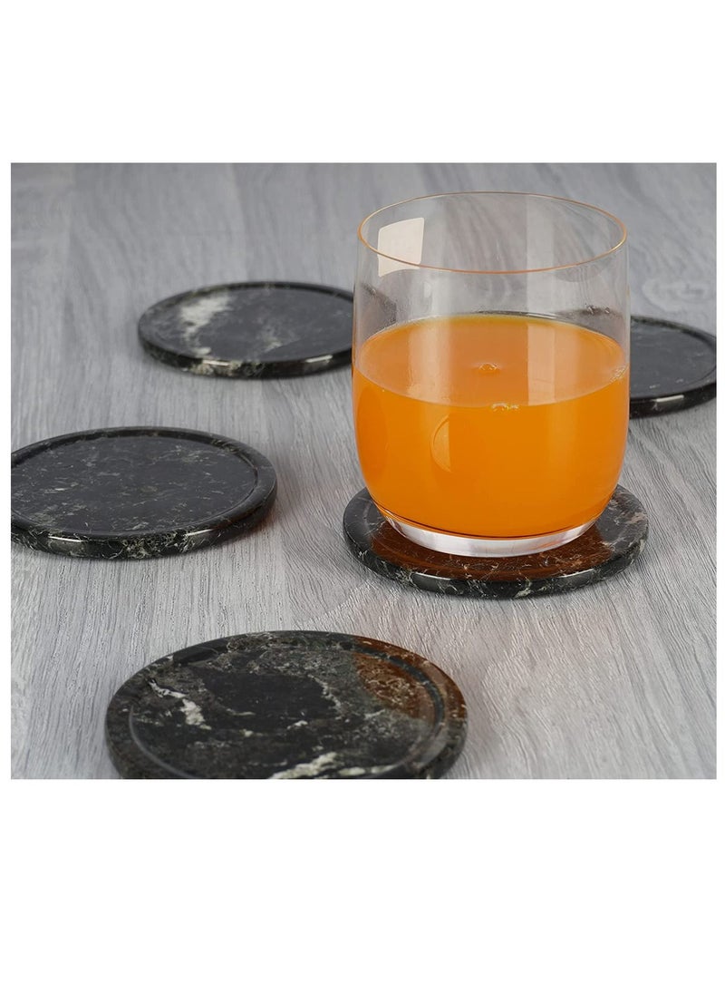 RADICALn RADICALn Coaster Set Cup Pad 3.5 Inches Handmade Marble Pot Black Coasters Plates for Mug Glass Drinks - Non Plastic Non Tile - Warming Stone Kitchen Car Office Drink Coaster Sets  - Image 5