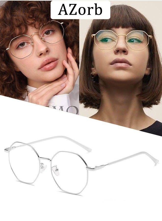 AZorb Anti Blue Light Glasses for Men Women Metal Reading Gaming Glasses Blue Light Blocking Eye Glasses Clear Lens Hexagon Frame TV Computer Eyeglasses  - Image 1
