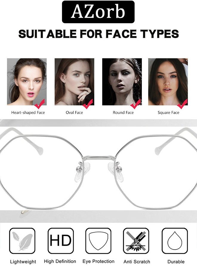 AZorb Anti Blue Light Glasses for Men Women Metal Reading Gaming Glasses Blue Light Blocking Eye Glasses Clear Lens Hexagon Frame TV Computer Eyeglasses  - Image 2