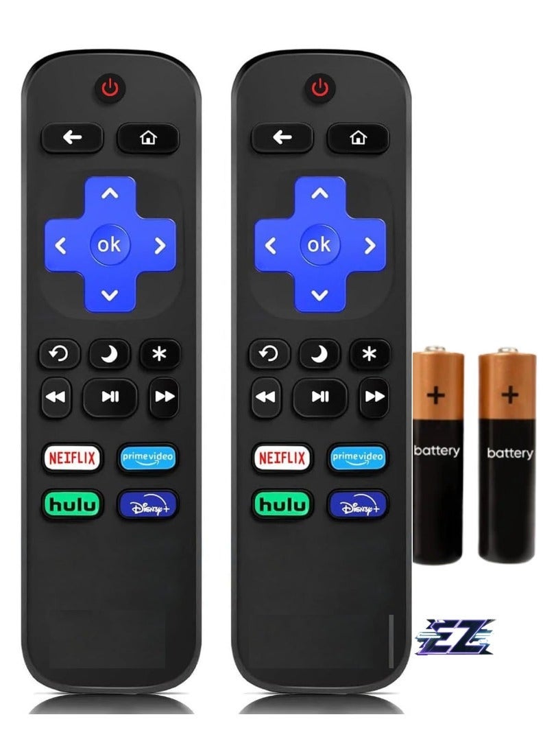 PopZa (Pack of 2) Replacement Remote Control for Roku TV - Compatible with TCL, Hisense, Sharp, Onn, Insignia Roku TVs, with Netflix, Disney+, Hulu, Prime Video Buttons – Includes Battery (Not for Roku Stick and Box) - Image 1