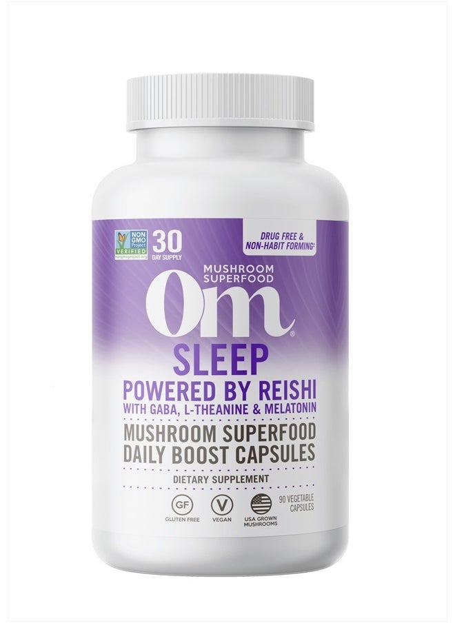 OM - Mushroom Superfood Sleep Mushroom Capsules Superfood Supplement, 90 Count, 30 Days, Reishi, GABA, L-Theanine, Melatonin for Rest & Sleep Quality Superfood Supplement - Image 1