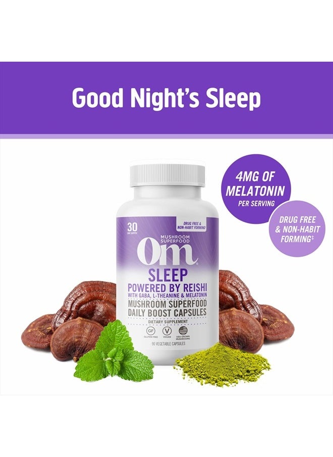 OM - Mushroom Superfood Sleep Mushroom Capsules Superfood Supplement, 90 Count, 30 Days, Reishi, GABA, L-Theanine, Melatonin for Rest & Sleep Quality Superfood Supplement - Image 1