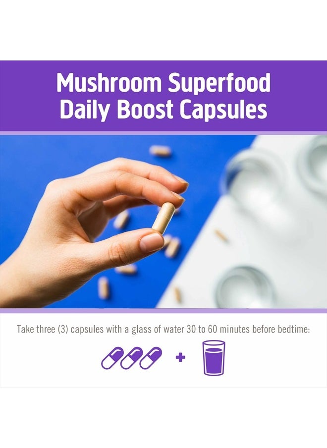OM - Mushroom Superfood Sleep Mushroom Capsules Superfood Supplement, 90 Count, 30 Days, Reishi, GABA, L-Theanine, Melatonin for Rest & Sleep Quality Superfood Supplement - Image 1