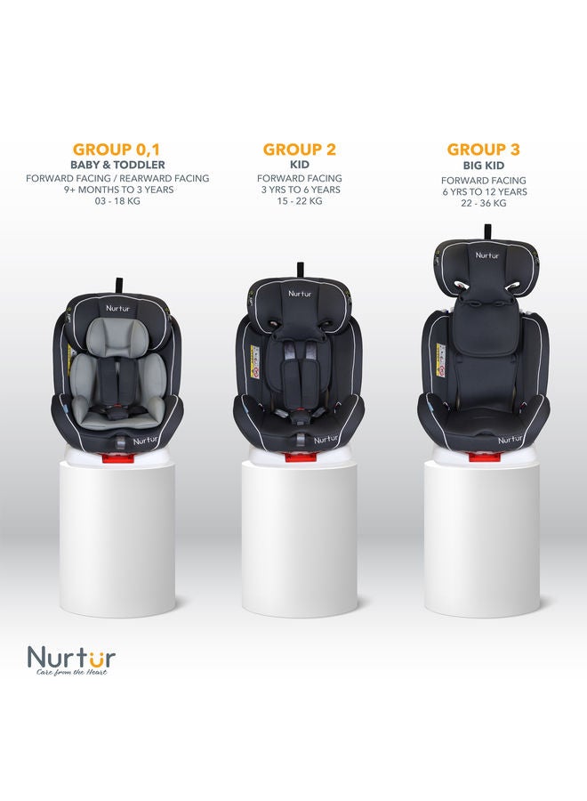 Nurtur Ultra Baby Kids 4in1 Car Seat 360 Rotation ISOFIX 9Level Adjustable Headrest and Canopy 0 months to 12 years Upto 36kg Official Product - Image 5