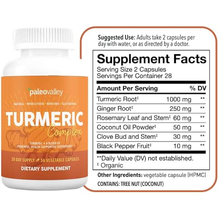 Paleovalley - Organic Turmeric Complex - Full Spectrum Organic Turmeric with Health-Supportive Superfoods - 56 Vegetarian Capsules - Support Joints, Immunity, Brain and Heart Health - Image 2
