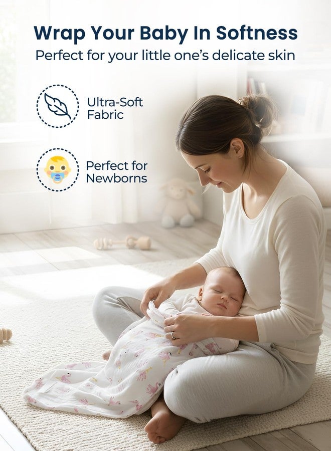 POLKA TOTS 100% Cotton Premium Malmal Swaddle | Muslin Baby Wrap for New Born Babies | Receiving Swaddles | Soft & Breathable Muslin Clothes for Baby Swaddling (Flamingo & Bear Print, Pack of 2) - Image 3