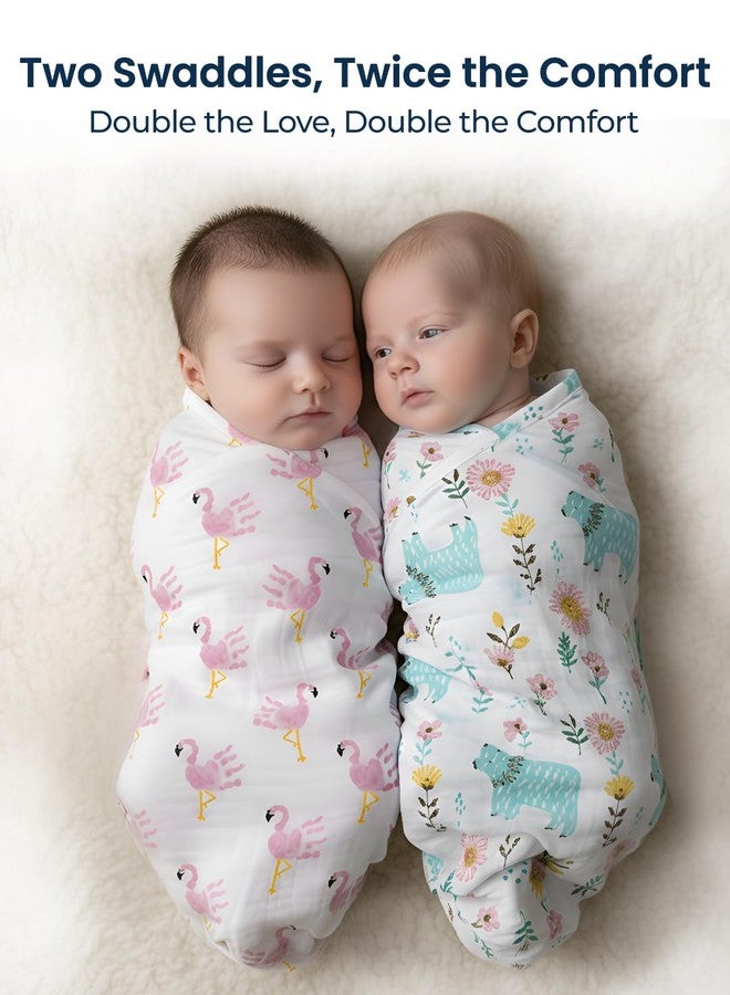POLKA TOTS 100% Cotton Premium Malmal Swaddle | Muslin Baby Wrap for New Born Babies | Receiving Swaddles | Soft & Breathable Muslin Clothes for Baby Swaddling (Flamingo & Bear Print, Pack of 2) - Image 2