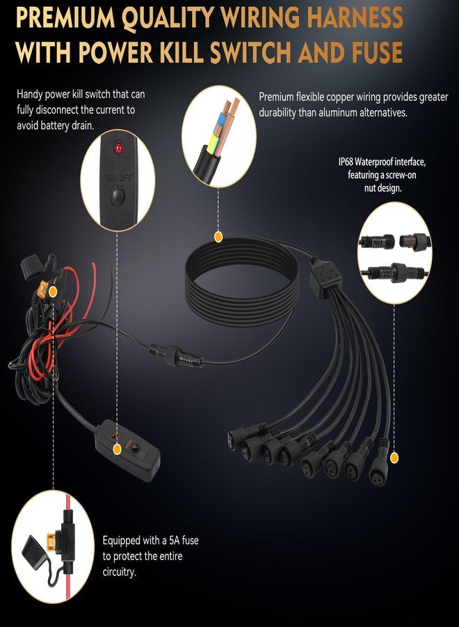 ZONECONA 4Pods Pure White LED Men Rock Lights Kit with Switch Wiring Harness Extension Wire, 6500K 24LEDs Neon Underglow Light Fender Lights Waterproof for Trucks Jeep ATV UTV SUV SXS - Image 3