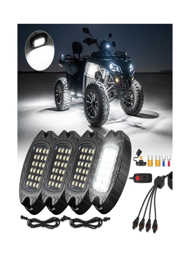 ZONECONA 4Pods Pure White LED Men Rock Lights Kit with Switch Wiring Harness Extension Wire, 6500K 24LEDs Neon Underglow Light Fender Lights Waterproof for Trucks Jeep ATV UTV SUV SXS - Image 1