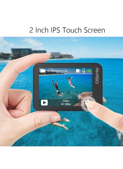 V50X Native 4K30fps WiFi Action Camera with EIS Touch Screen 4X Zoom Web Camera 131 feet Waterproof Camera Support External Mic Remote Control Sports Camera with Helmet Accessories