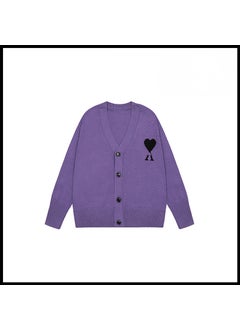 Trendy Brand Love Knit Cardigan Oversized V-Neck Sweater Purple [2105v collar cardigan style]
