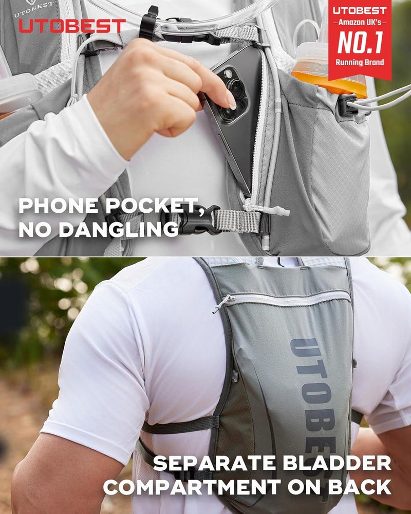 UTOBEST Running Vest, 5L Hydration Vest Lightweight, Breathable and Sweatproof Running Backpack, Adjustable Running Hydration Vest for Trail Running Marathon Race Jogging Cycling - Image 2