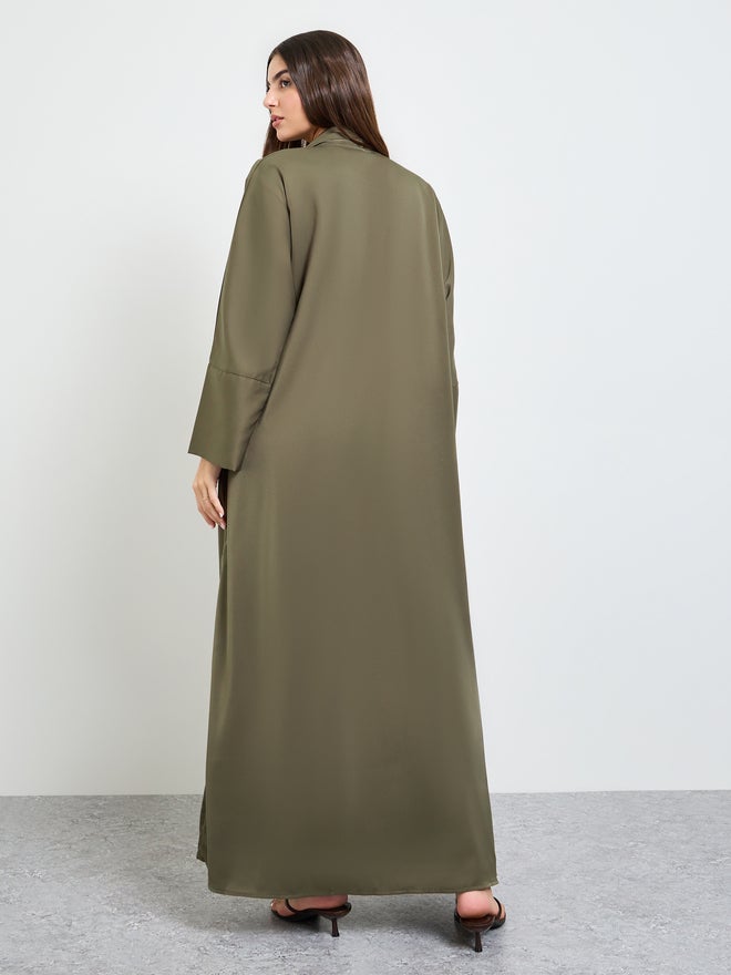 Styli Olive Front Open Abaya - Image 5